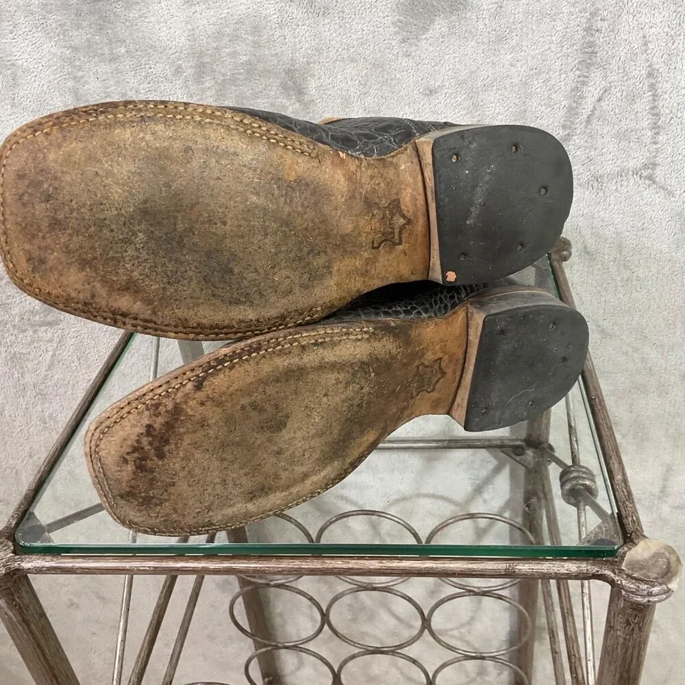 Old West Leather Cowboy Boots Mens 7D Broad Square Toe Horned Back Gator Print